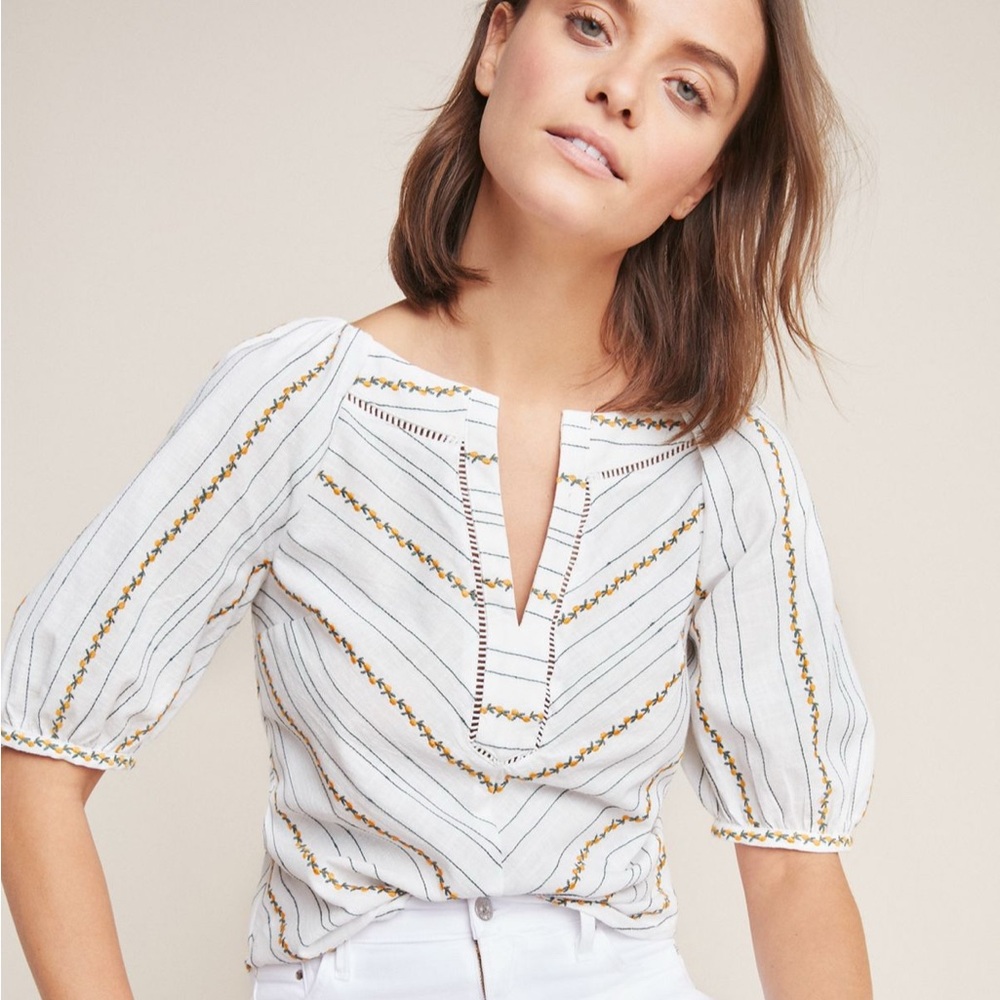 Anthropologie Maeve Fruit Puff-Sleeved Top